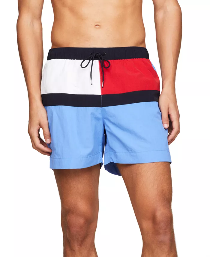 Tommy Hilfiger Men's Long Drawstring Flag 7" Swim Trunks Men's Fashion & Accessories