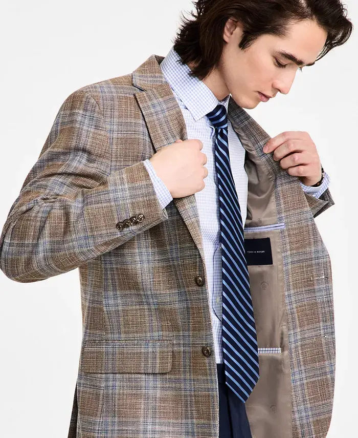 Tommy Hilfiger Men's Modern-Fit Windowpane Plaid Sport Coat Men's Fashion & Accessories