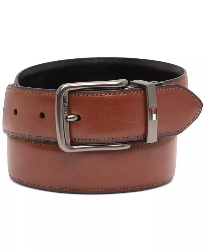Tommy Hilfiger Men's Reversible Harness Buckle Stretch Belt Men's Fashion & Accessories