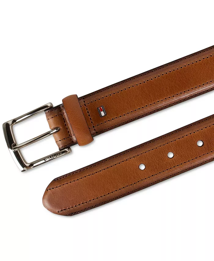 Tommy Hilfiger Men’s Stitched Classic Dress Leather Belt Men's Fashion & Accessories