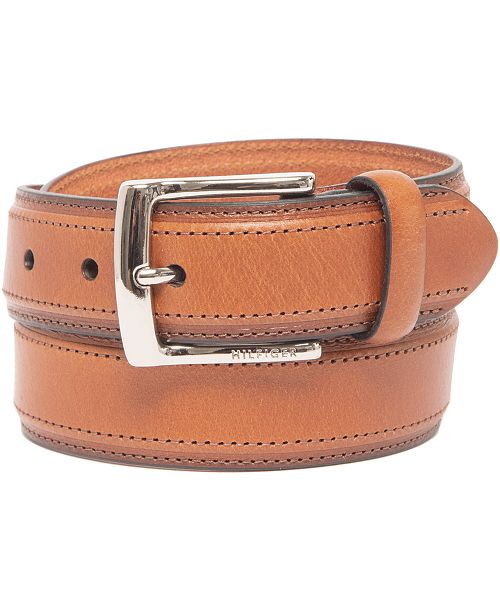 Tommy Hilfiger Men’s Stitched Classic Dress Leather Belt Men's Fashion & Accessories