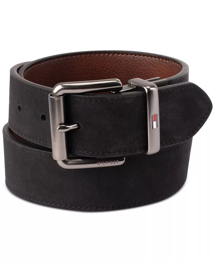 Tommy Hilfiger Men’s Two-In-One Reversible Casual Matte And Pebbled Belt Men's Fashion & Accessories
