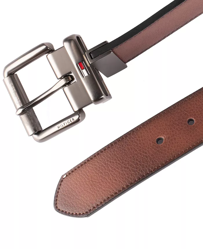 Tommy Hilfiger Men’s Two-In-One Reversible Casual Matte And Pebbled Belt Men's Fashion & Accessories