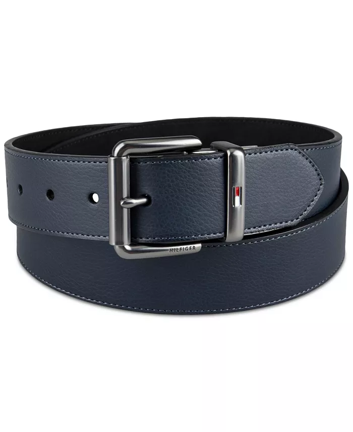 Tommy Hilfiger Men’s Two-In-One Reversible Casual Matte And Pebbled Belt Men's Fashion & Accessories