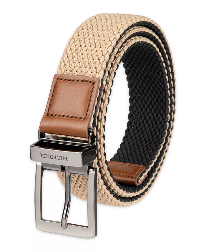 Tommy Hilfiger Men's Two-in-One Reversible Fully Adjustable Stretch Casual Cord Belt Men's Fashion & Accessories