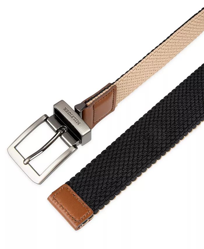 Tommy Hilfiger Men's Two-in-One Reversible Fully Adjustable Stretch Casual Cord Belt Men's Fashion & Accessories