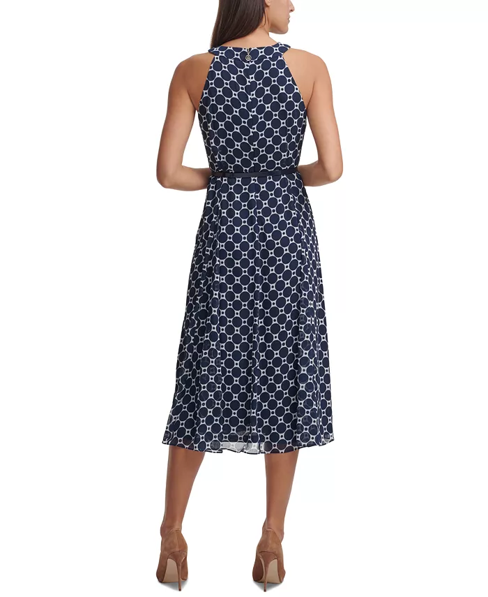 Tommy Hilfiger Printed Belted Halter Midi Dress Women's Fashion Shoes & Accessories