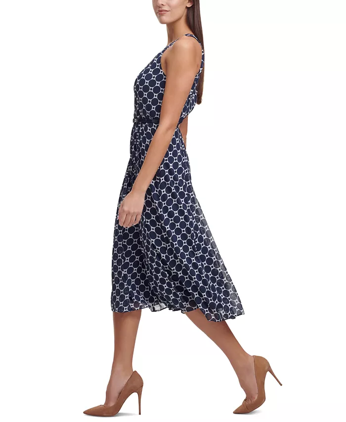 Tommy Hilfiger Printed Belted Halter Midi Dress Women's Fashion Shoes & Accessories