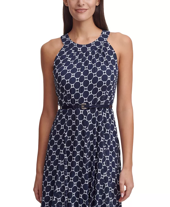 Tommy Hilfiger Printed Belted Halter Midi Dress Women's Fashion Shoes & Accessories