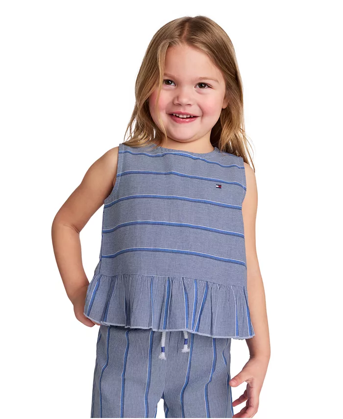 Tommy Hilfiger Toddler And Little Girls 2-Piece Yarn-Dyed Woven Ruffled Pants Set Kids