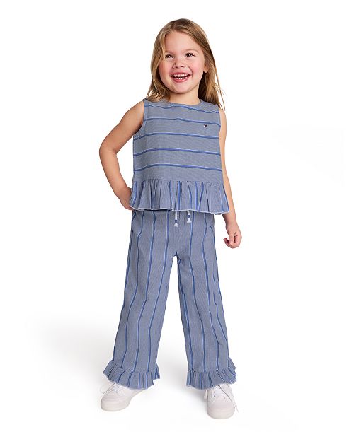 Tommy Hilfiger Toddler and Little Girls 2-Piece Yarn-Dyed Woven Ruffled Pants Set Kids
