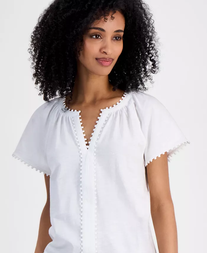 Tommy Hilfiger Women's Bubble-Trim Top Women's Fashion Shoes & Accessories