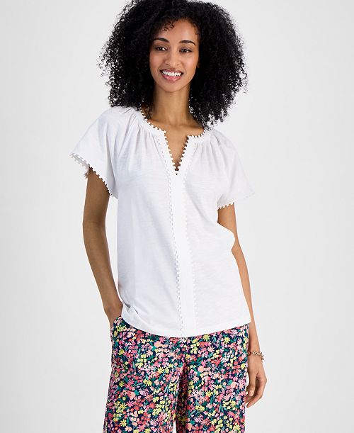 Tommy Hilfiger Women's Bubble-Trim Top Women's Fashion Shoes & Accessories