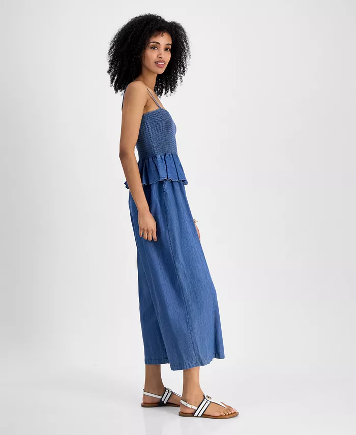 Tommy Hilfiger Women's Chambray Peplum Jumpsuit Women's Fashion Shoes & Accessories