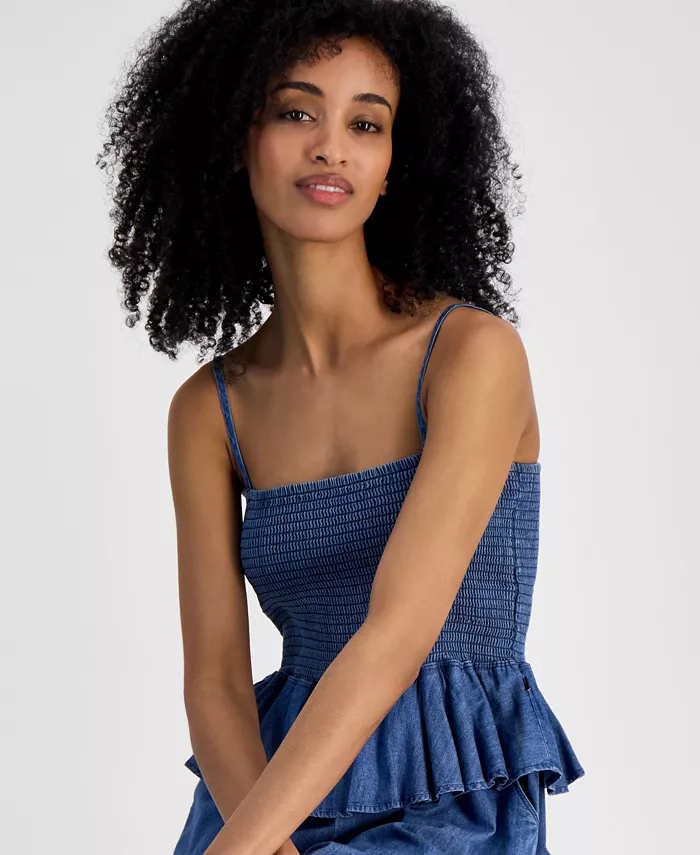 Tommy Hilfiger Women's Chambray Peplum Jumpsuit Women's Fashion Shoes & Accessories