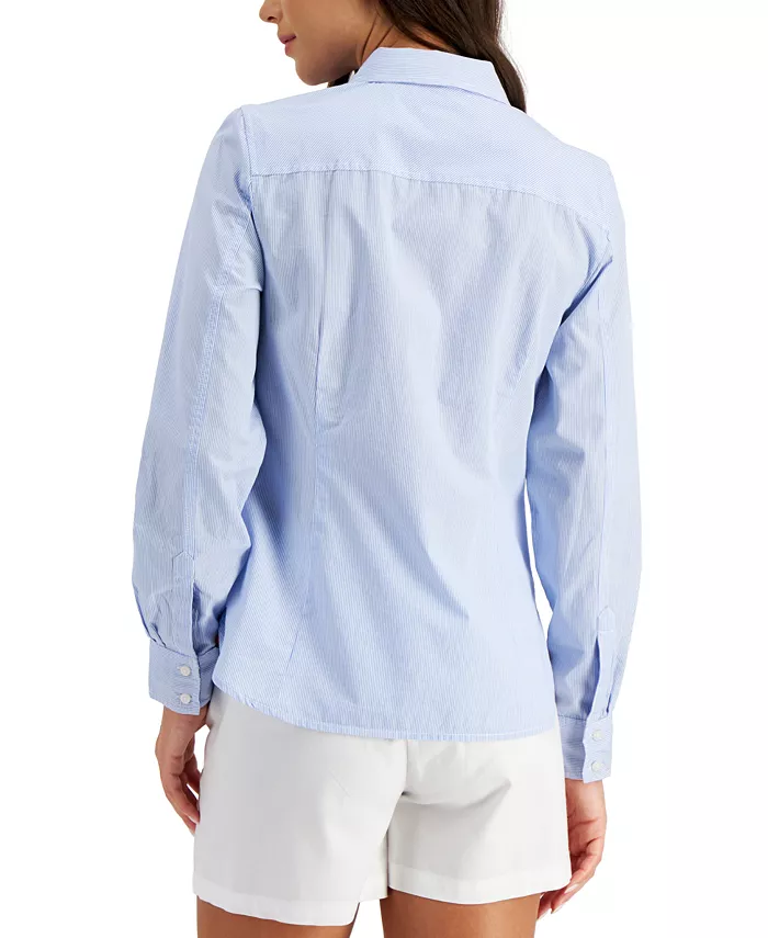 Tommy Hilfiger Women's Cotton Pinstripe Button-Down Shirt Women's Fashion Shoes & Accessories