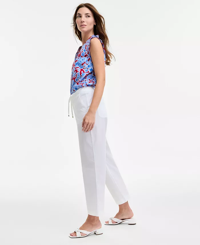 Tommy Hilfiger Women's Cotton Tie-Front Ankle Pants Women's Fashion Shoes & Accessories