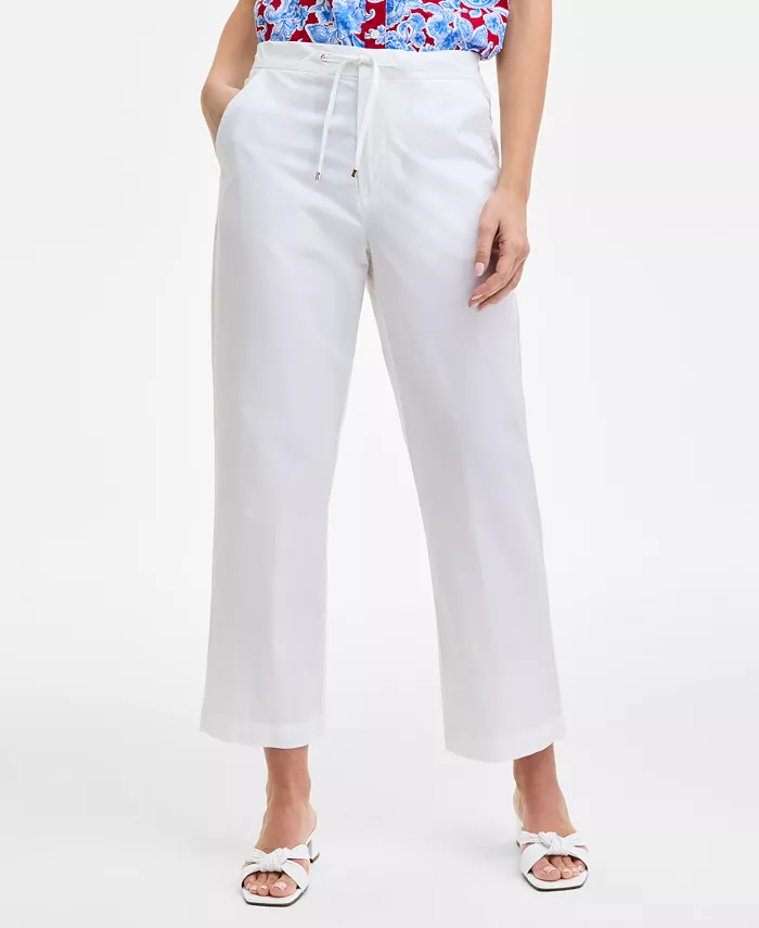 Tommy Hilfiger Women's Cotton Tie-Front Ankle Pants Women's Fashion Shoes & Accessories