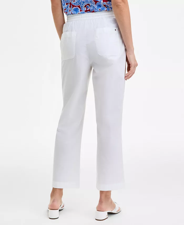 Tommy Hilfiger Women's Cotton Tie-Front Ankle Pants Women's Fashion Shoes & Accessories