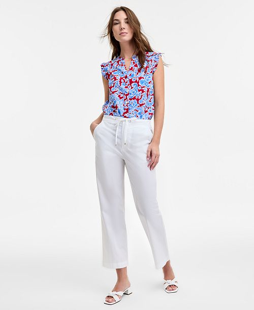 Tommy Hilfiger Women's Cotton Tie-Front Ankle Pants Women's Fashion Shoes & Accessories