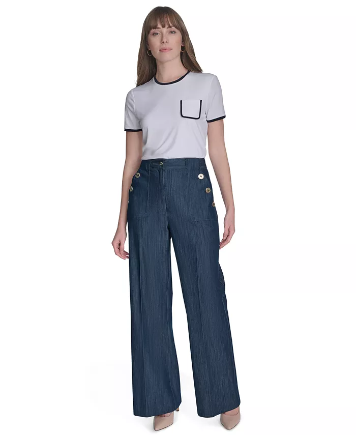 Tommy Hilfiger Women's Denim Bootcut-Leg Sailor Pants Women's Fashion Shoes & Accessories