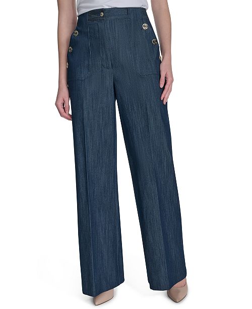 Tommy Hilfiger Women's Denim Bootcut-Leg Sailor Pants Women's Fashion Shoes & Accessories