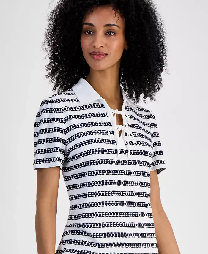 Tommy Hilfiger Women's Dot-Stripe Polo Shirt Women's Fashion Shoes & Accessories