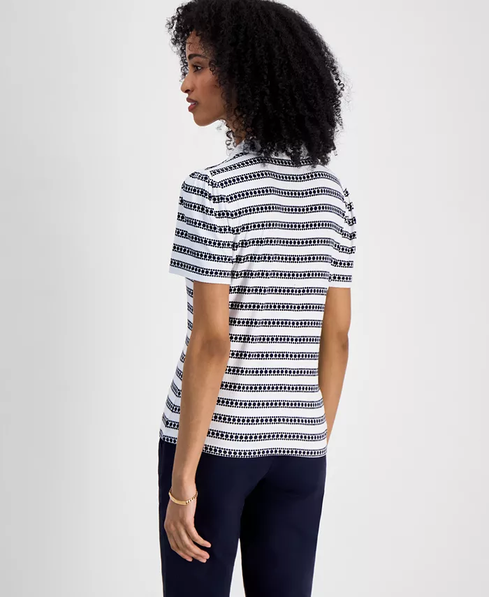 Tommy Hilfiger Women's Dot-Stripe Polo Shirt Women's Fashion Shoes & Accessories