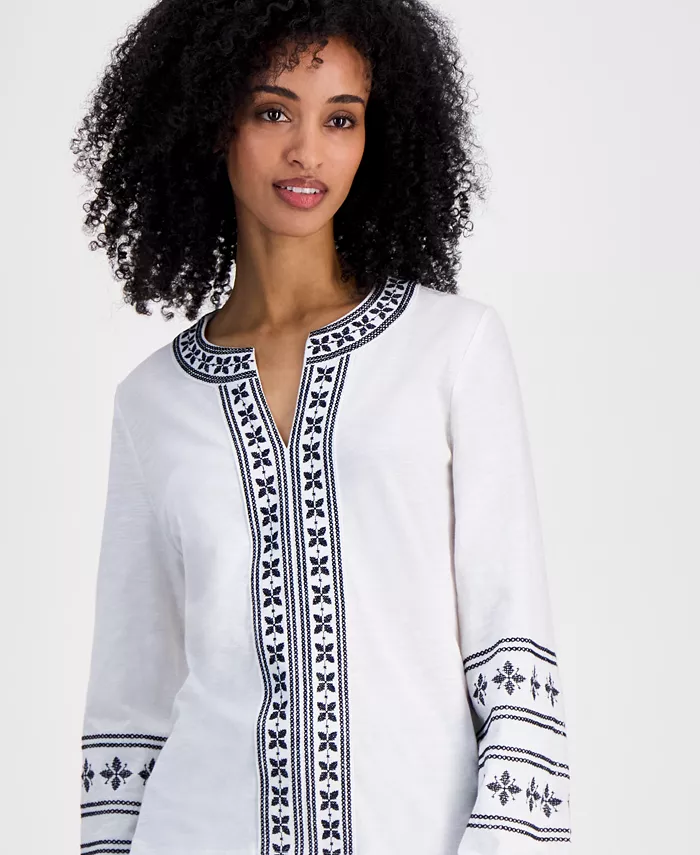Tommy Hilfiger Women's Embroidered Cotton Top Women's Fashion Shoes & Accessories