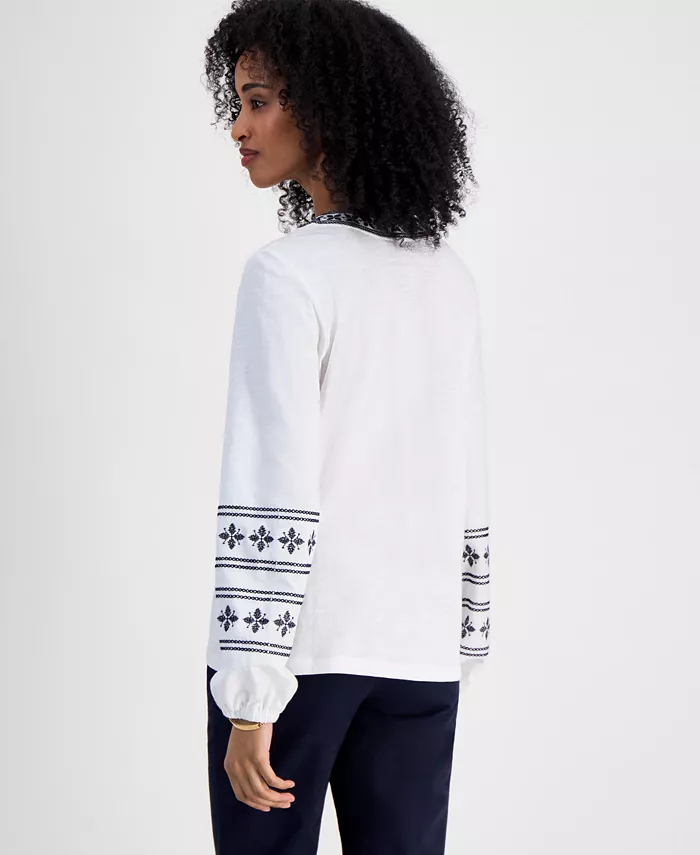 Tommy Hilfiger Women's Embroidered Cotton Top Women's Fashion Shoes & Accessories
