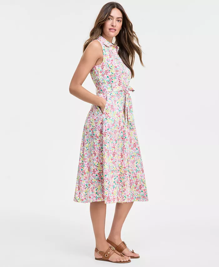 Tommy Hilfiger Women's Floral Lace-Trim Shirtdress Women's Fashion Shoes & Accessories