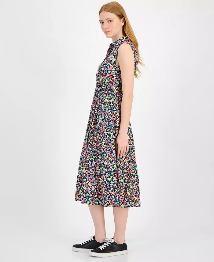 Tommy Hilfiger Women's Floral Lace-Trim Shirtdress Women's Fashion Shoes & Accessories