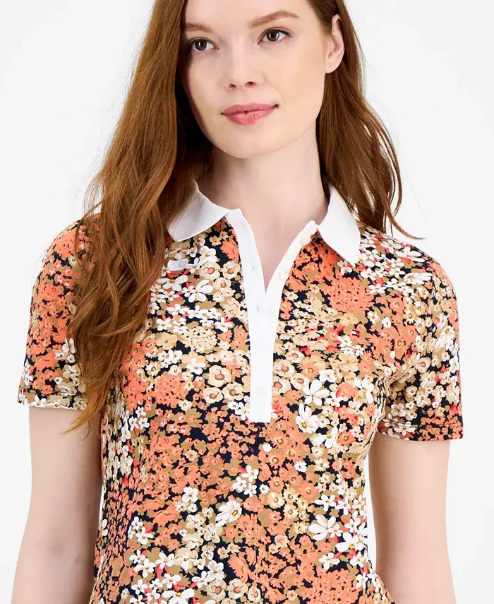 Tommy Hilfiger Women's Floral-Print Polo Shirt Women's Fashion Shoes & Accessories