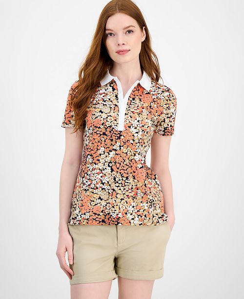 Tommy Hilfiger Women's Floral-Print Polo Shirt Women's Fashion Shoes & Accessories