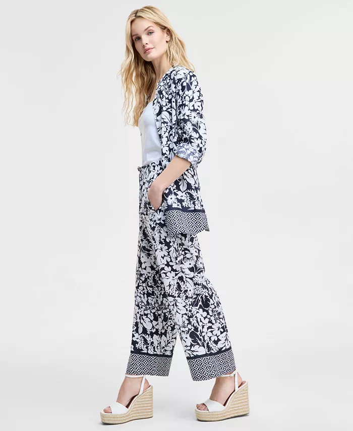 Tommy Hilfiger Women's Floral-Print Pull-On Wide-Leg Pants Women's Fashion Shoes & Accessories