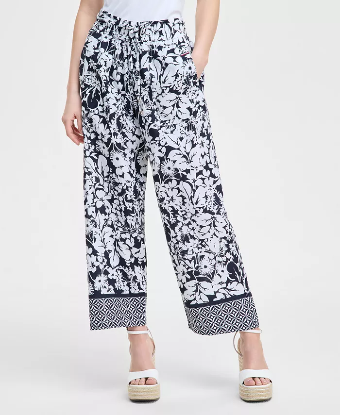 Tommy Hilfiger Women's Floral-Print Pull-On Wide-Leg Pants Women's Fashion Shoes & Accessories