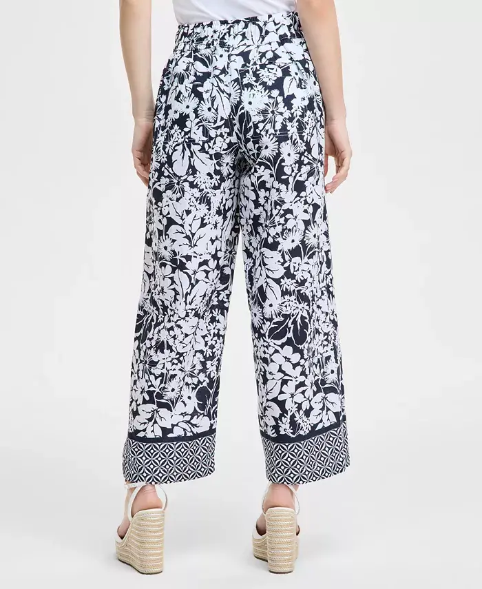 Tommy Hilfiger Women's Floral-Print Pull-On Wide-Leg Pants Women's Fashion Shoes & Accessories
