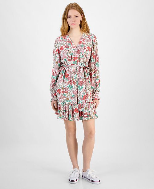 Tommy Hilfiger Women's Floral-Print Shirtdress Women's Fashion Shoes & Accessories