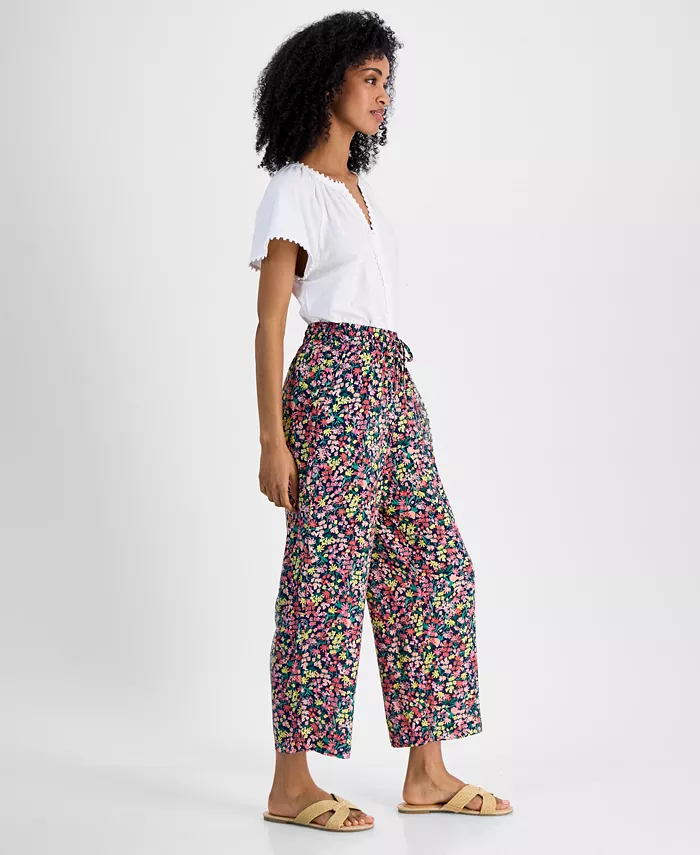 Tommy Hilfiger Women's Floral-Print Wide-Leg Pull-On Pants Women's Fashion Shoes & Accessories