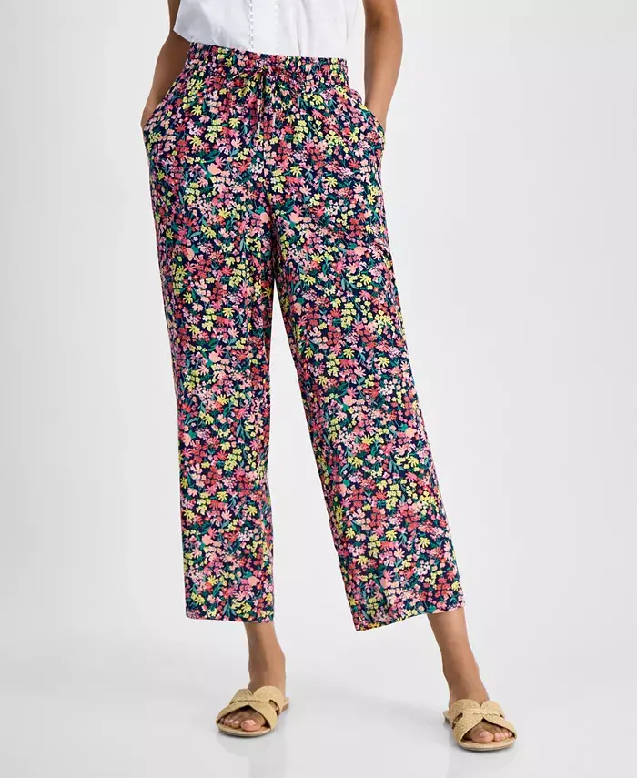 Tommy Hilfiger Women's Floral-Print Wide-Leg Pull-On Pants Women's Fashion Shoes & Accessories
