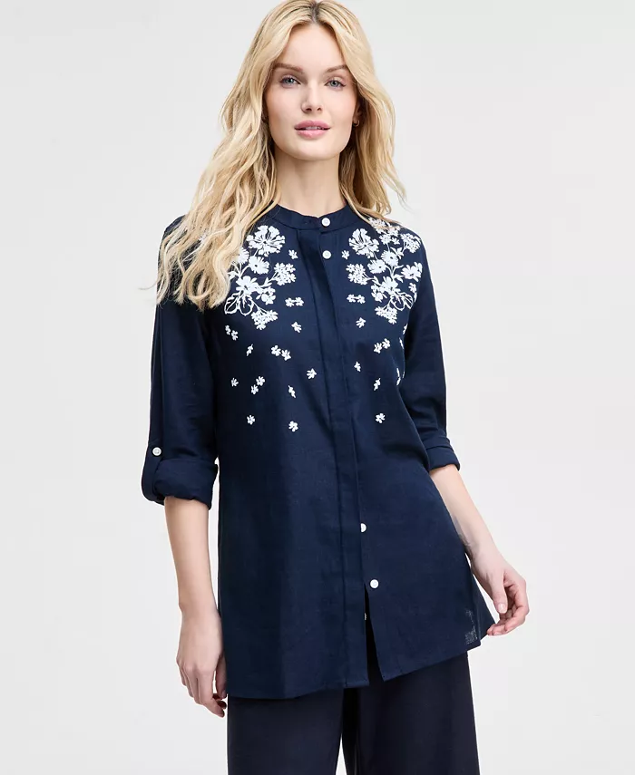 Tommy Hilfiger Women's Floral Puff-Print Tunic & Wide-Leg Pants Women's Fashion Shoes & Accessories