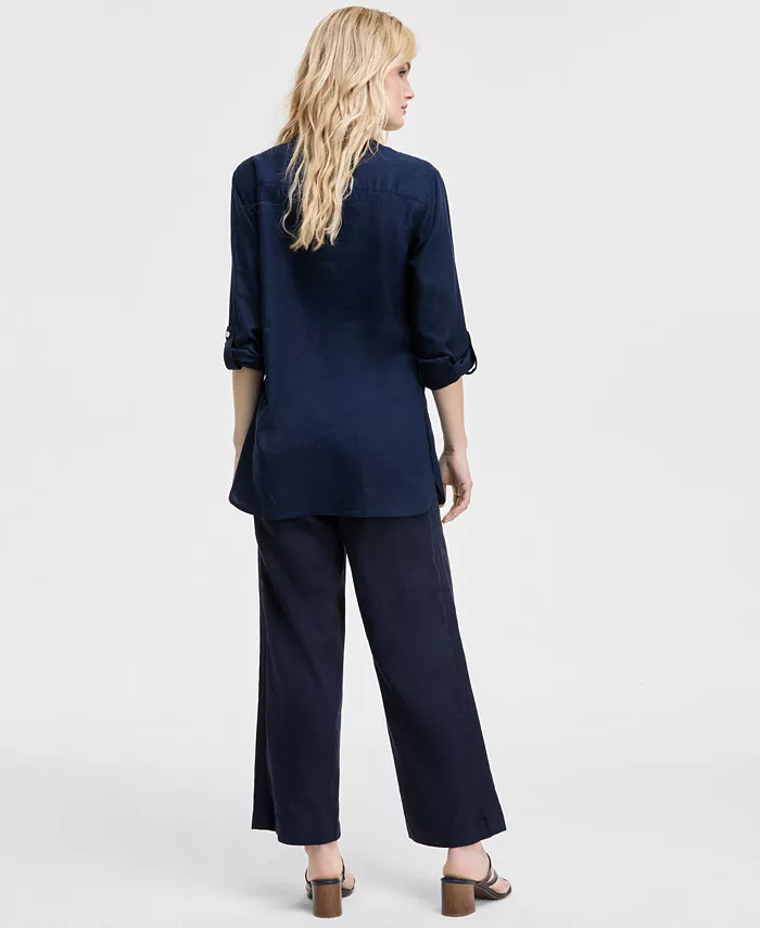 Tommy Hilfiger Women's Floral Puff-Print Tunic & Wide-Leg Pants Women's Fashion Shoes & Accessories