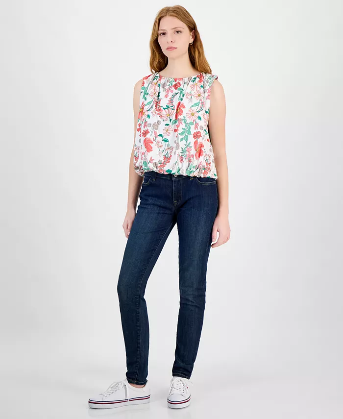 Tommy Hilfiger Women's Floral Sleeveless Bubble-Hem Top Women's Fashion Shoes & Accessories