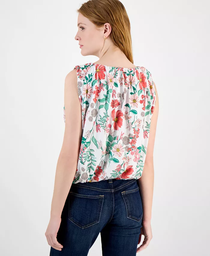 Tommy Hilfiger Women's Floral Sleeveless Bubble-Hem Top Women's Fashion Shoes & Accessories