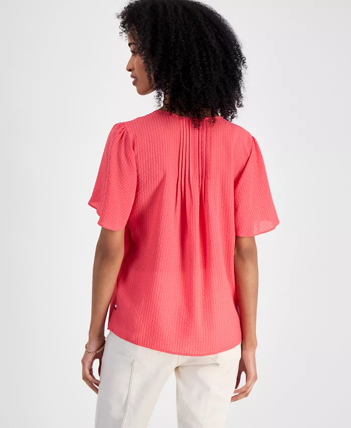 Tommy Hilfiger Women's Gingham Pintucked Top Women's Fashion Shoes & Accessories