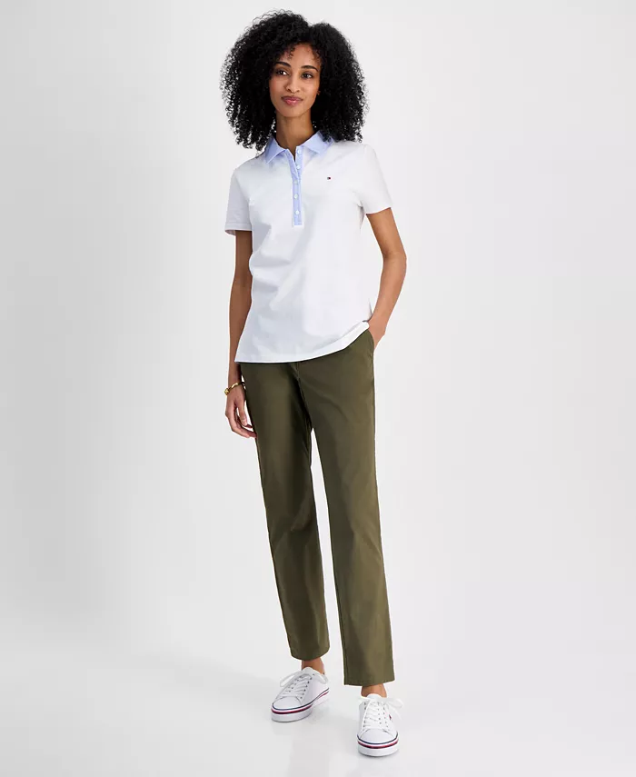 Tommy Hilfiger Women's Mixed Media Cornell Polo Shirt Women's Fashion Shoes & Accessories