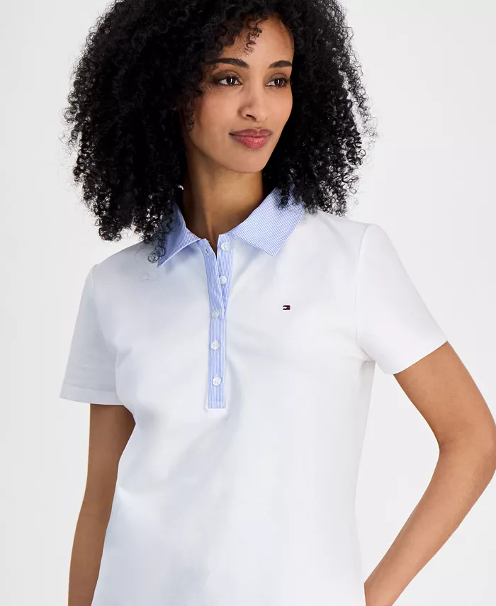 Tommy Hilfiger Women's Mixed Media Cornell Polo Shirt Women's Fashion Shoes & Accessories