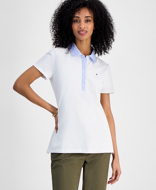 Tommy Hilfiger Women's Mixed Media Cornell Polo Shirt Women's Fashion Shoes & Accessories