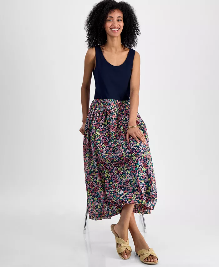 Tommy Hilfiger Women's Mixed Media Floral Dress Women's Fashion Shoes & Accessories