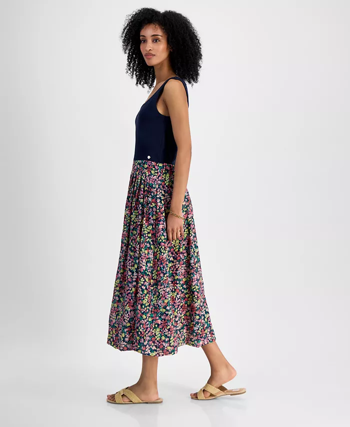 Tommy Hilfiger Women's Mixed Media Floral Dress Women's Fashion Shoes & Accessories